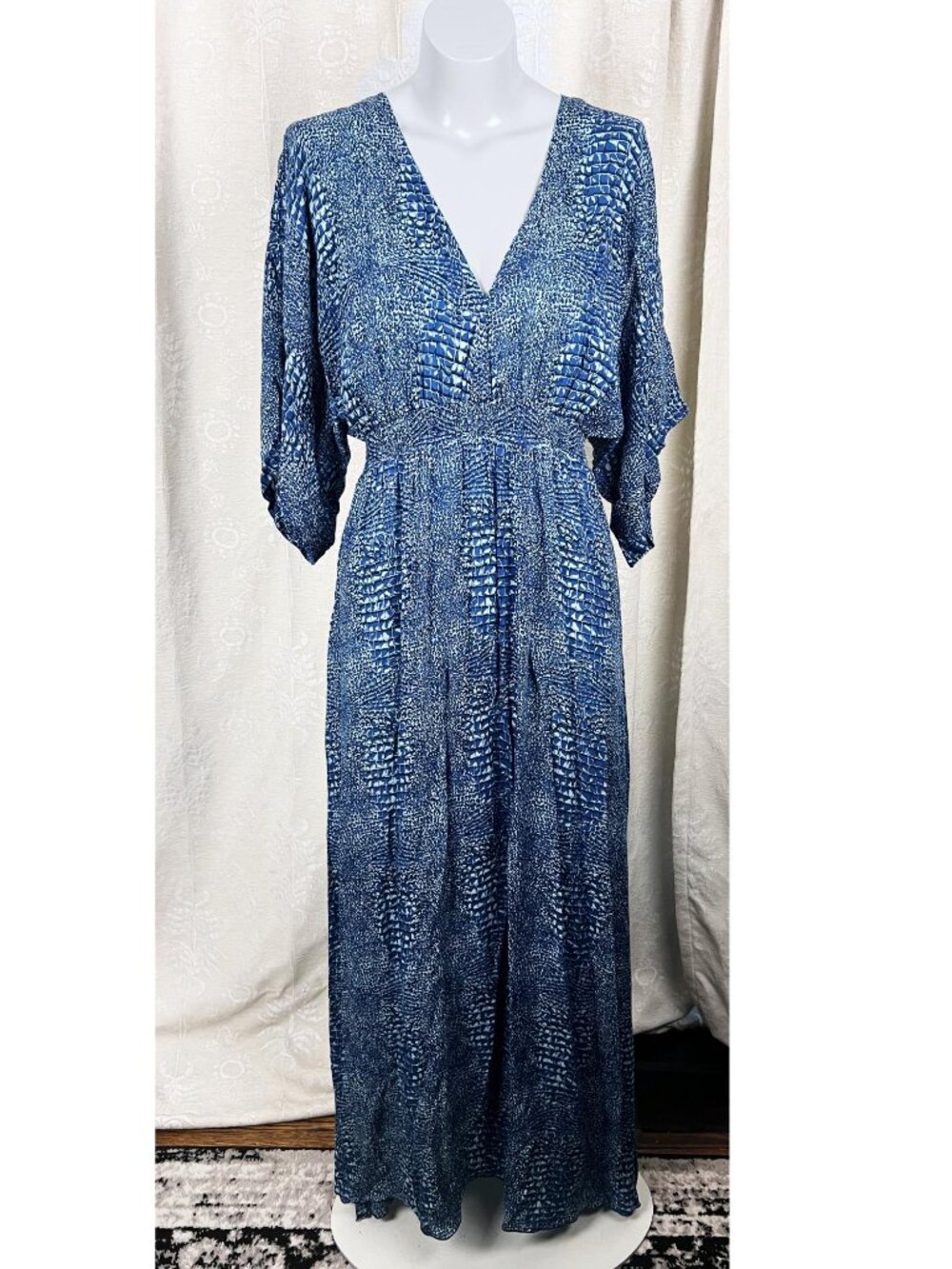 Khush Serenity maxi dress in blue pebble print kaftan flowy boho tropical beach